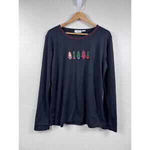 Allison Lane Women's XL Holiday Christmas Tree Long Sleeve Shirt Embroidered